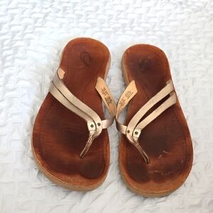 Olukai Women's Gold Metallic Thong Sandals Summer Casual Shoes